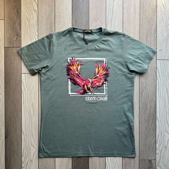 Roberto Cavalli Green and Pink Short Sleeve Tee - Picture 1 of 6